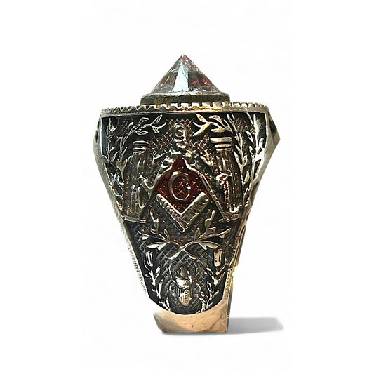 Ochiul Atotvăzător – Inel Masiv Argint 925 cu Simboluri Masonice și Cubic Zirconia