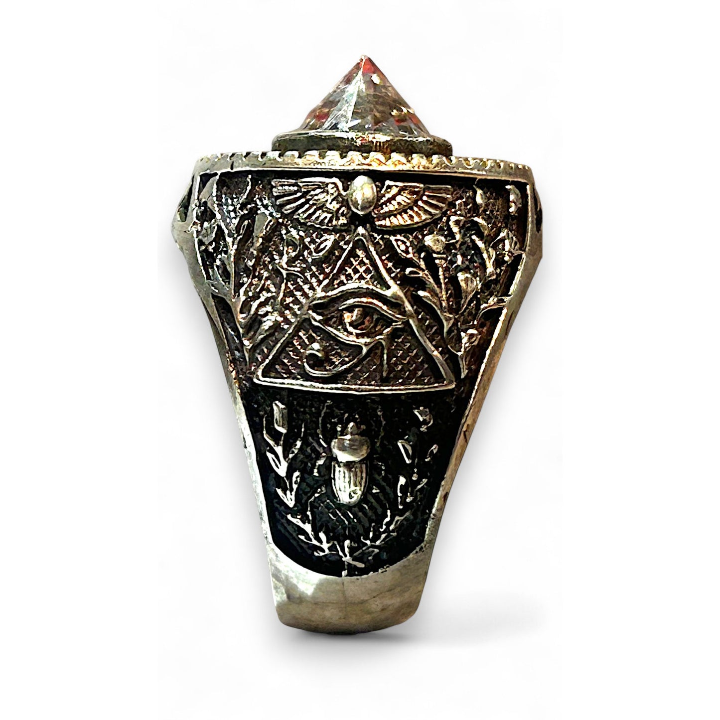 Ochiul Atotvăzător – Inel Masiv Argint 925 cu Simboluri Masonice și Cubic Zirconia