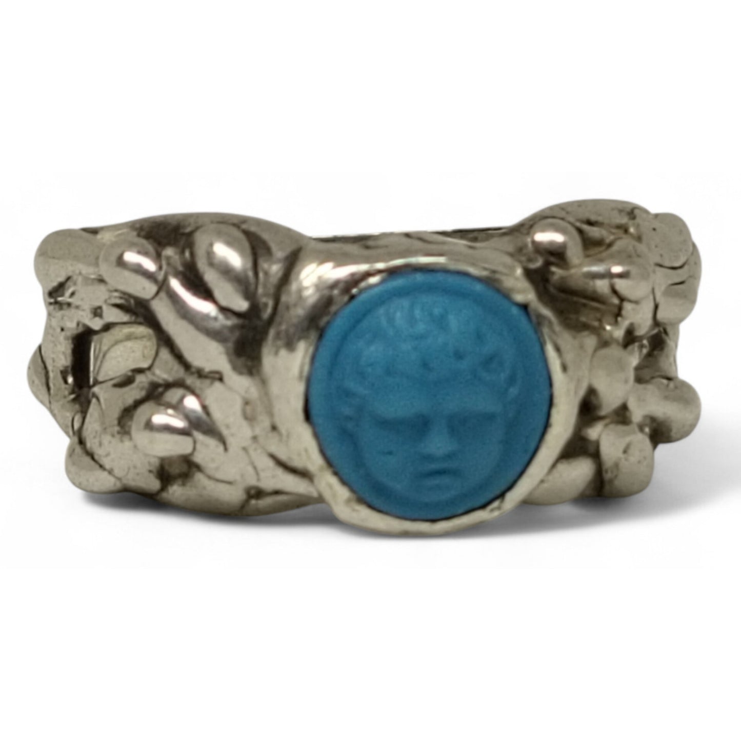 Îngerașul Albastru – Inel din Argint 925 cu Ceramică și Motiv Vintage