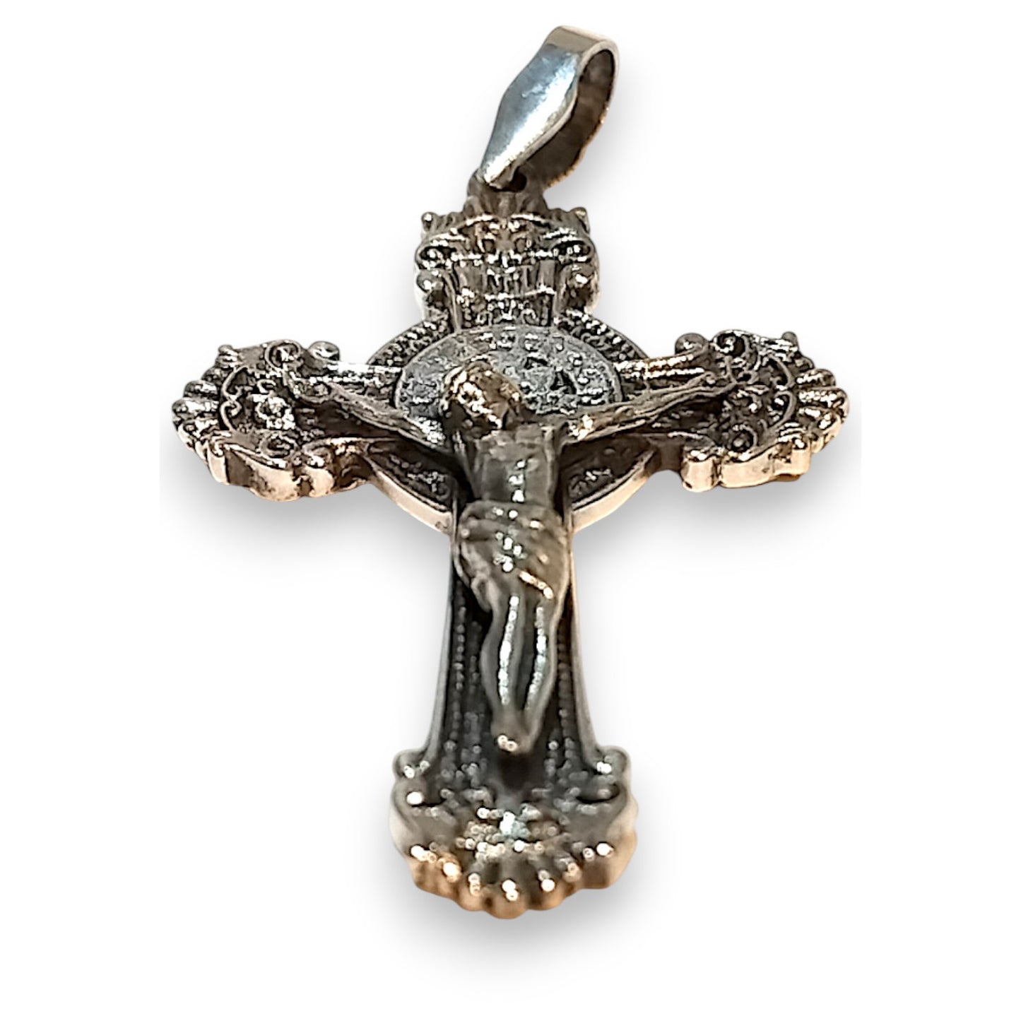 Pandantiv Cruce Ortodoxă Argint 925 – Iisus și Fecioara Maria, Dublu-Față